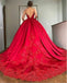 Backless Spaghetti Straps V Neck Red A-line Long Evening Prom Dresses, 17639