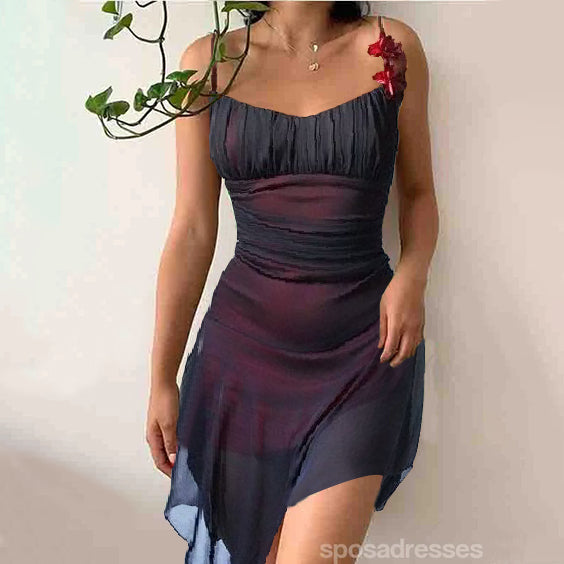 Black Red Spaghetti Straps Short Homecoming Dresses,Cheap Short Prom Dresses,CM946