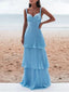 Elegant Blue A-line Straps Maxi Long Party Prom Dresses, Evening Dress,13175
