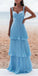 Elegant Blue A-line Straps Maxi Long Party Prom Dresses, Evening Dress,13175