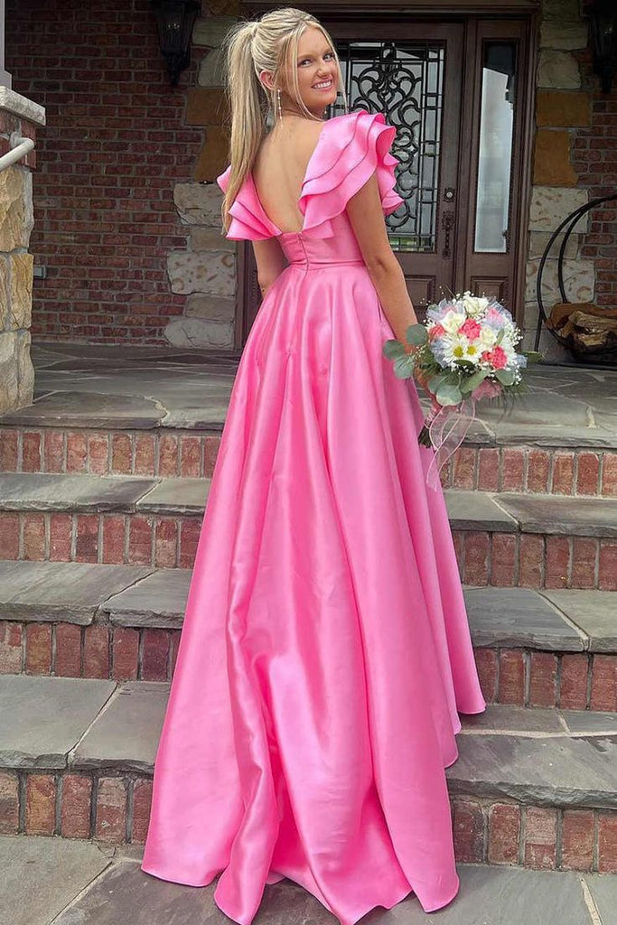 Elegant Pink A-line Side Slit Maxi Long Party Prom Dresses, Evening Dress,13161