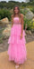 Elegant Pink A-line Spaghetti Straps Long Party Prom Dresses, Evening Dress,13165