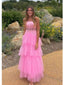 Elegant Pink A-line Spaghetti Straps Long Party Prom Dresses, Evening Dress,13165