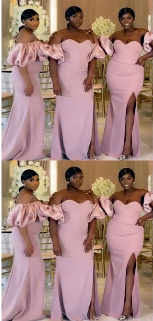 Elegant Pink Mermaid Off Shoulder Maxi Long Bridesmaid Dresses For Wedding Party,WG1624