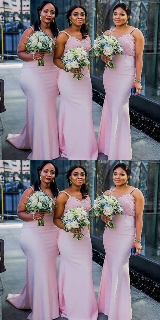 Elegant Pink Mermaid Straps Maxi Long Bridesmaid Dresses For Wedding,WG1568