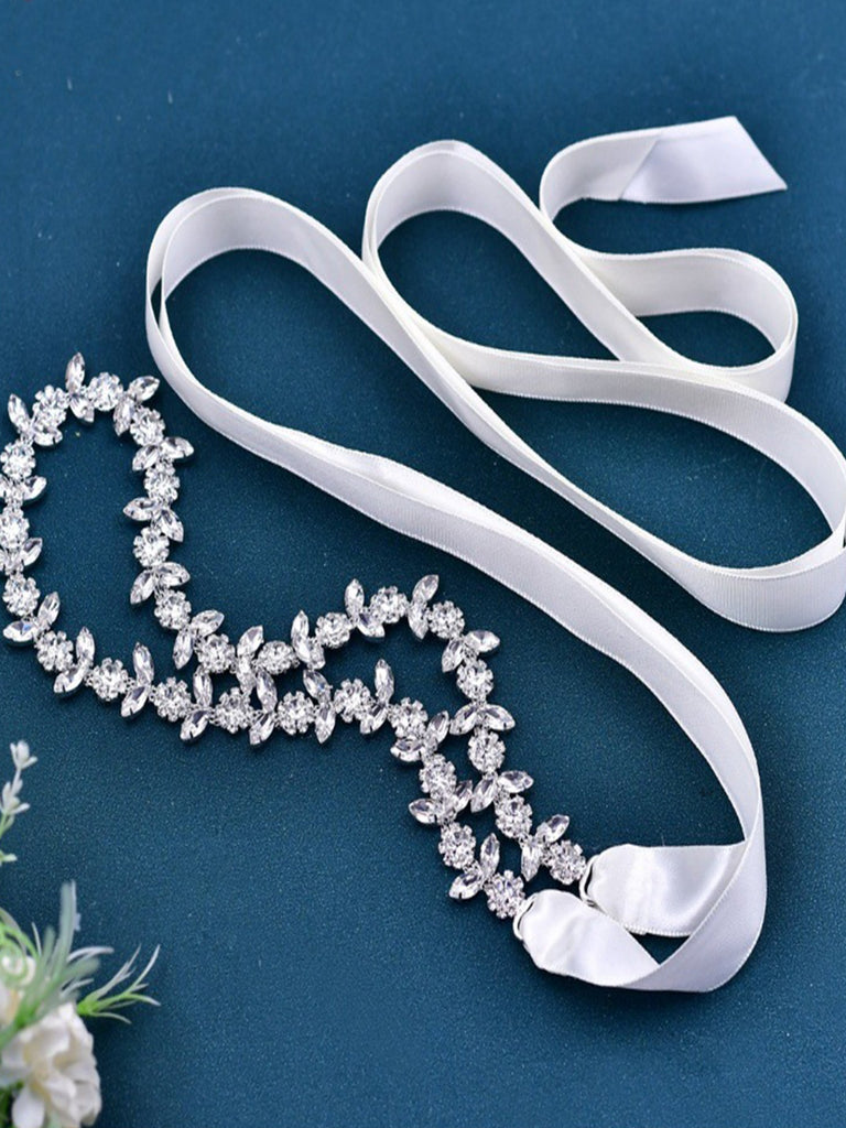 Elegant Sparkly Beaded Thin Brides Sash For Wedding,S440