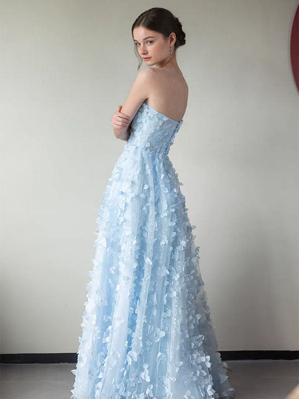 Floral Blue A-line Long Party Prom Dresses To Impress,Evening Dress,13567