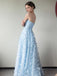 Floral Blue A-line Long Party Prom Dresses To Impress,Evening Dress,13567