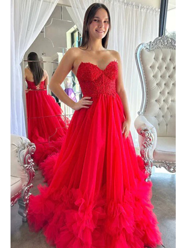 Gorgeous Red A-line Sweetheart Maxi Long Party Prom Dresses, Evening Dress,13221