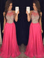 Hot Pink Halter Evening Prom Dresses, 2017 Long Beaded Prom Dress, Custom Long Prom Dress, Cheap Party Prom Dress, Formal Prom Dress, 17037