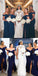 Sexy Mermaid Off Shoulder Navy Blue Wedding Guest Bridesmaid Dresses,WG1543