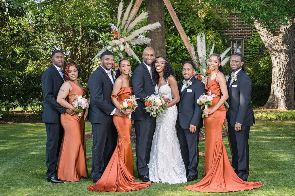 Mismatched Burnt Orange Mermaid Maxi Long Wedding Guest Bridesmaid Dresses,WG1538