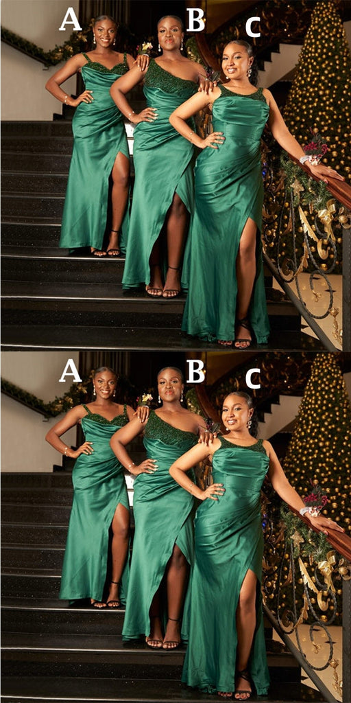 Mismatched Green Mermaid Side Slit Maxi Long Bridesmaid Dresses For Wedding,WG1571