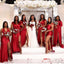 Mismatched Red Mermaid Side Slit Maxi Long Wedding Guest Bridesmaid Dresses,WG1541