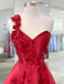 Red A-line Floral One Shoulder Short Prom Homecoming Dresses,CM960