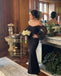 Sexy Black Mermaid Off Shoulder Long Sleeves Wedding Guest Bridesmaid Dresses,WG1529