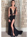 Sexy Black Mermaid Side Slit Long Sleeves Party Prom Dresses, Evening Dress,13156