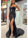 Sexy Black Mermaid Side Slit Maxi Long Party Prom Dresses, Evening Dress,13192