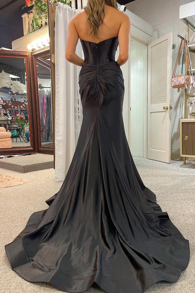 Sexy Black Mermaid Side Slit Maxi Long Party Prom Dresses, Evening Dress,13192