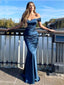 Sexy Blue Mermaid Off Shoulder Cheap Maxi Long Prom Dresses,13032