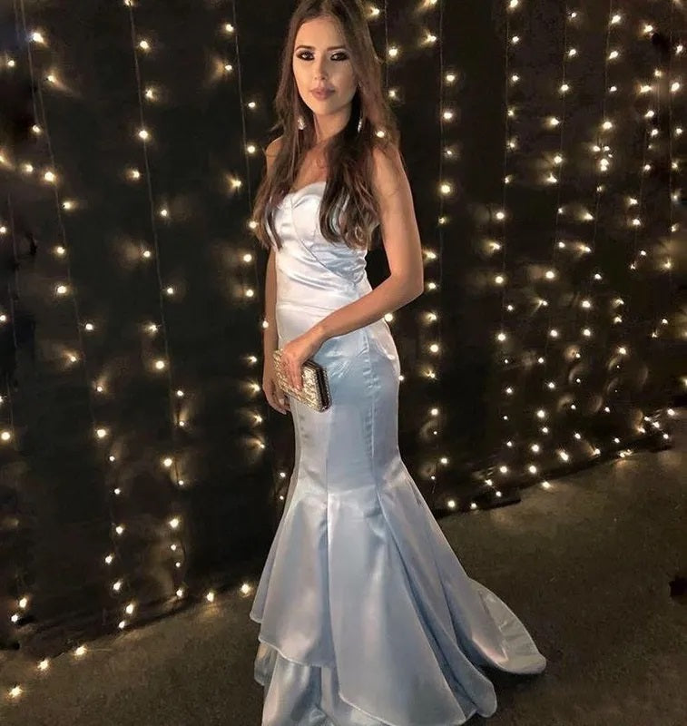 Sexy Blue Mermaid Sweetheart Strapless Maxi Long Party Prom Dresses,13114