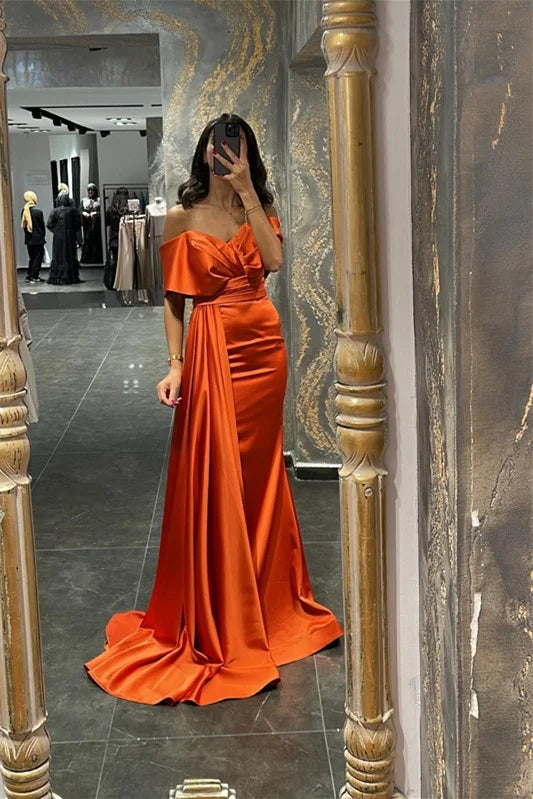 Sexy Burnt Orange Mermaid Off Shoulder Maxi Long Bridesmaid Dresses For Wedding, WG1559