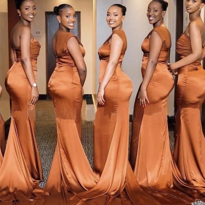 Sexy Burnt Orange Mermaid One Shoulder Maxi Long Mismatched Bridesmaid Dresses,WG1508