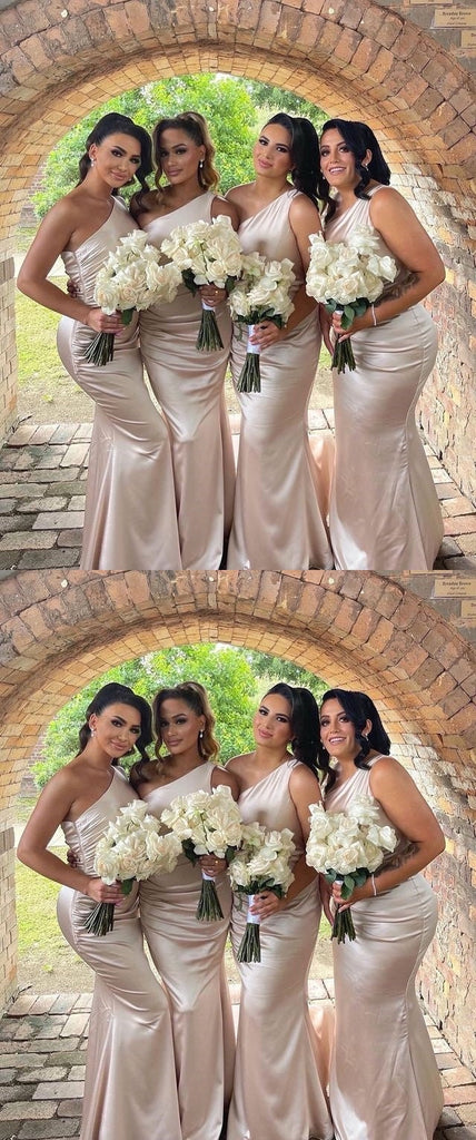 Sexy Champagne Mermaid One Shoulder Maxi Long Bridesmaid Dresses,WG1521