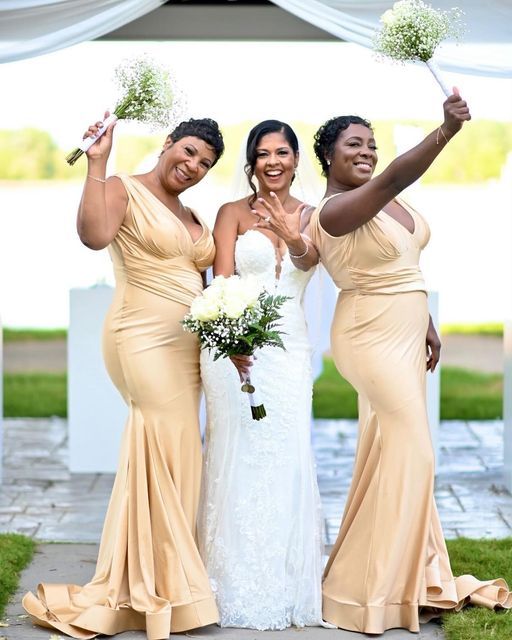 Sexy Champagne Mermaid V-neck Maxi Long Bridesmaid Dresses For Wedding,WG1560