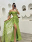 Sexy Green Mermaid Off Shoulder Side Slit Maxi Long Party Prom Dresses,13090