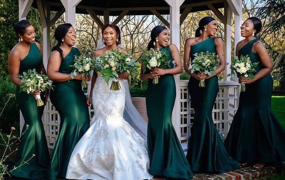 Sexy Green Mermaid One Shoulder Maxi Long Wedding Guest Bridesmaid Dresses,WG1556