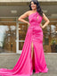 Sexy Hot Pink Mermaid One Shoulder Maxi Long Party Prom Dresses, Evening Dress,13244
