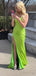 Sexy Lime Green Mermaid Spaghetti Straps Side Slit Maxi Long Party Prom Dresses,13248