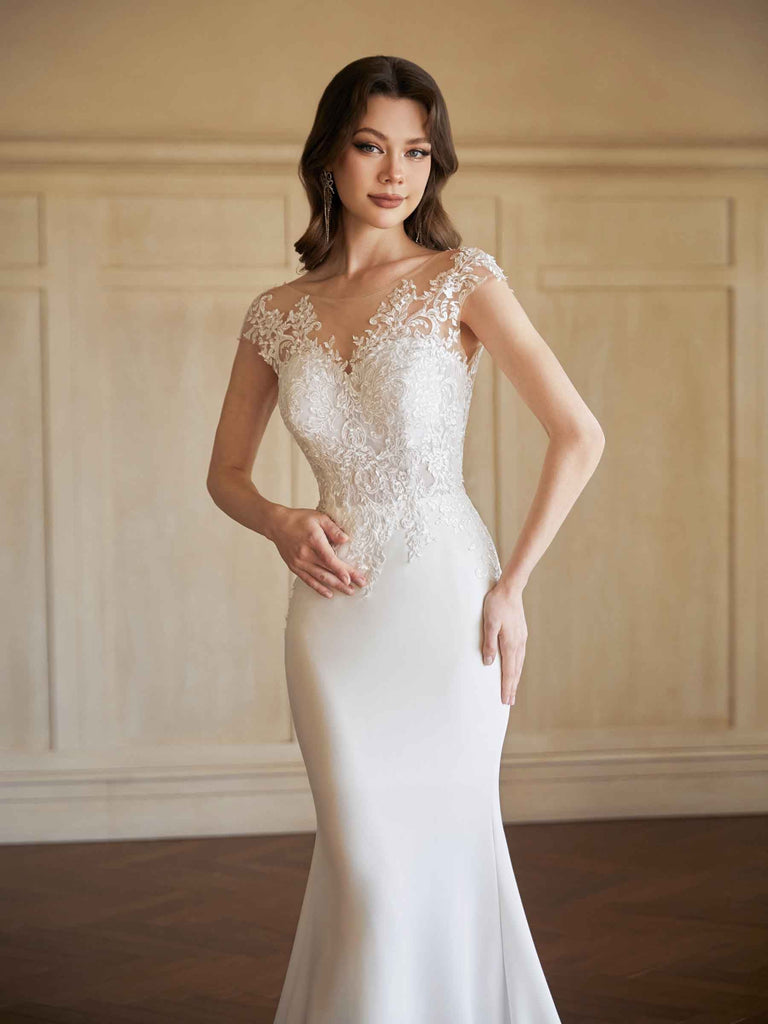 Sexy Mermaid Illusion Jewel Handmade Lace Wedding Dresses,WD796