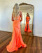 Sexy Orange Mermaid One Shoulder Side Slit Long Party Prom Dresses, Evening Dress,13166