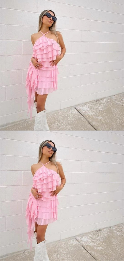 Sexy Pink A-line Spaghetti Straps Mini Short Prom Homecoming Dresses,CM980