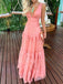 Sexy Pink A-line V-neck Long Party Prom Dresses Online,Evening Dress,13111