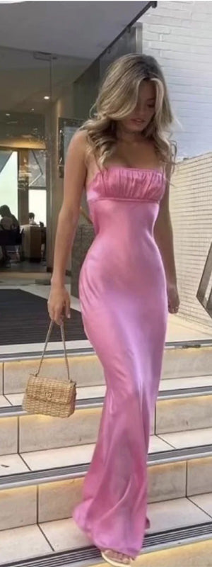 Sexy Pink Mermaid Spaghetti Straps Maxi Long Party Prom Dresses, Evening Dress,13182