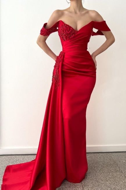 Sexy Red Mermaid Off Shoulder Maxi Long Party Prom Dresses, Evening Dress,13123