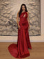 Sexy Red Mermaid One Shoulder Side Slit Maxi Long Party Prom Dresses, Evening Dress,13236