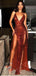 Sexy Rust Sheath High Slit Spaghetti Straps Maxi Long Prom Dresses,13031