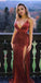 Sexy Spaghetti Straps V-neck Side Slit Maxi Long Party Prom Dresses, Evening Dress,13183