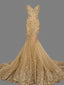 Sexy Sweetheart Gold Lace Beaded Mermaid Long Evening Prom Dresses, Popular Cheap Long Party Prom Dresses, 17238