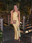 Sexy Yellow Sheath Side Slit One Shoulder Maxi Long Party Prom Dresses, Evening Dress,13190