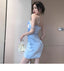 Simple Blue Sheath Spaghetti Straps Short Homecoming Dresses,Short Prom Dresses,CM953