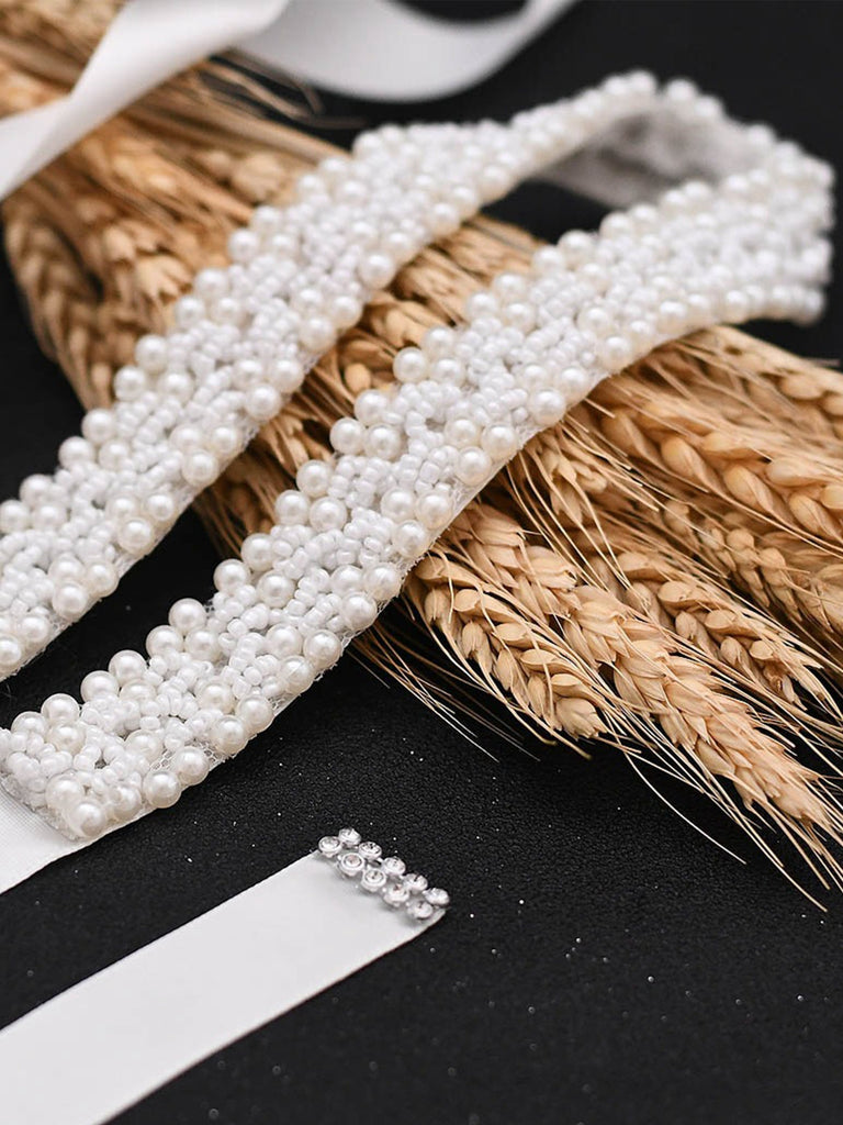 Simple Elegant Pearl Handmade Brides Sash For Wedding,S204