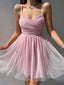 Simple Pink A-line Spaghetti Straps Short Prom Homecoming Dresses,CM963