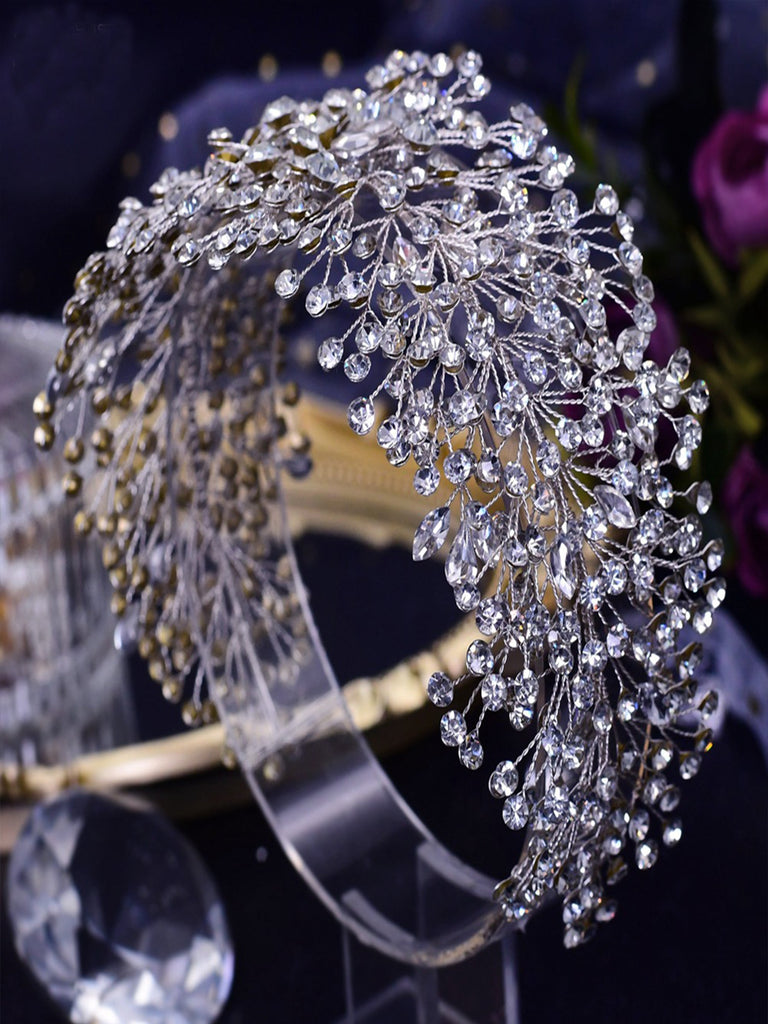 Sparkly Silver Handmade Diamond Hair Hoop Accessories for Women, HP415