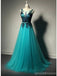 Tulle V-Back Floor-length Black Apllique A Line Formal Inexpensive Evening Long Prom Dress, PD0202