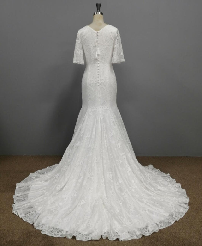 1/2 Long Sleeves Lace Mermaid Wedding Dresses, Cheap Wedding Gown, WD677